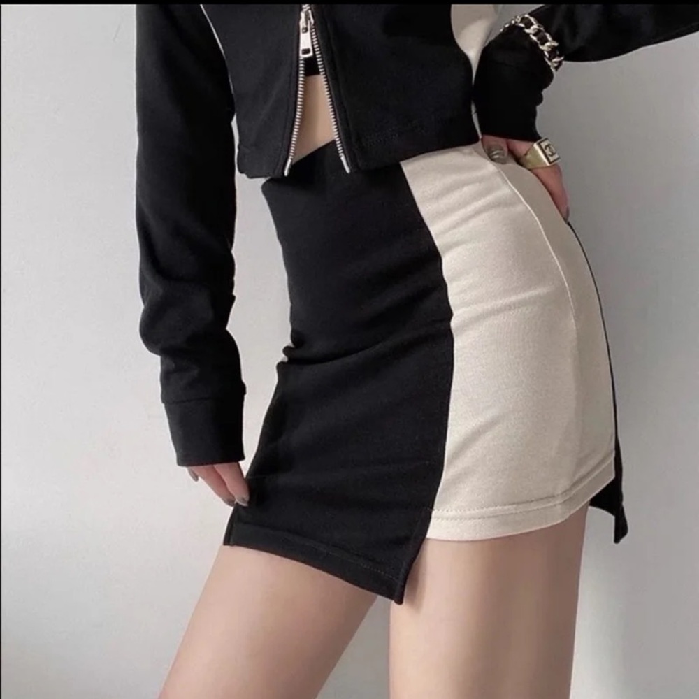 Black and Cream Colorblock Skirt
